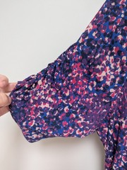 Fat Face Purple & Blue Abstract Print Dress Size 10 Jersey Stretch Ruched Sleeve
