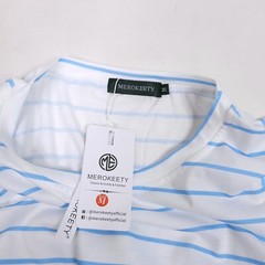 Merokeety Womens Dress M Blue White Stripe Short Sleeve Tied Pocket Nautical