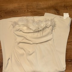 Dazy Ivory Strapless Feather Satin Maxi Dress Sleeveless