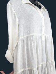 Love Stitch Tiered Gauze Tunic Dress Roll Tab Sleeve Boho Festival Flowy Small