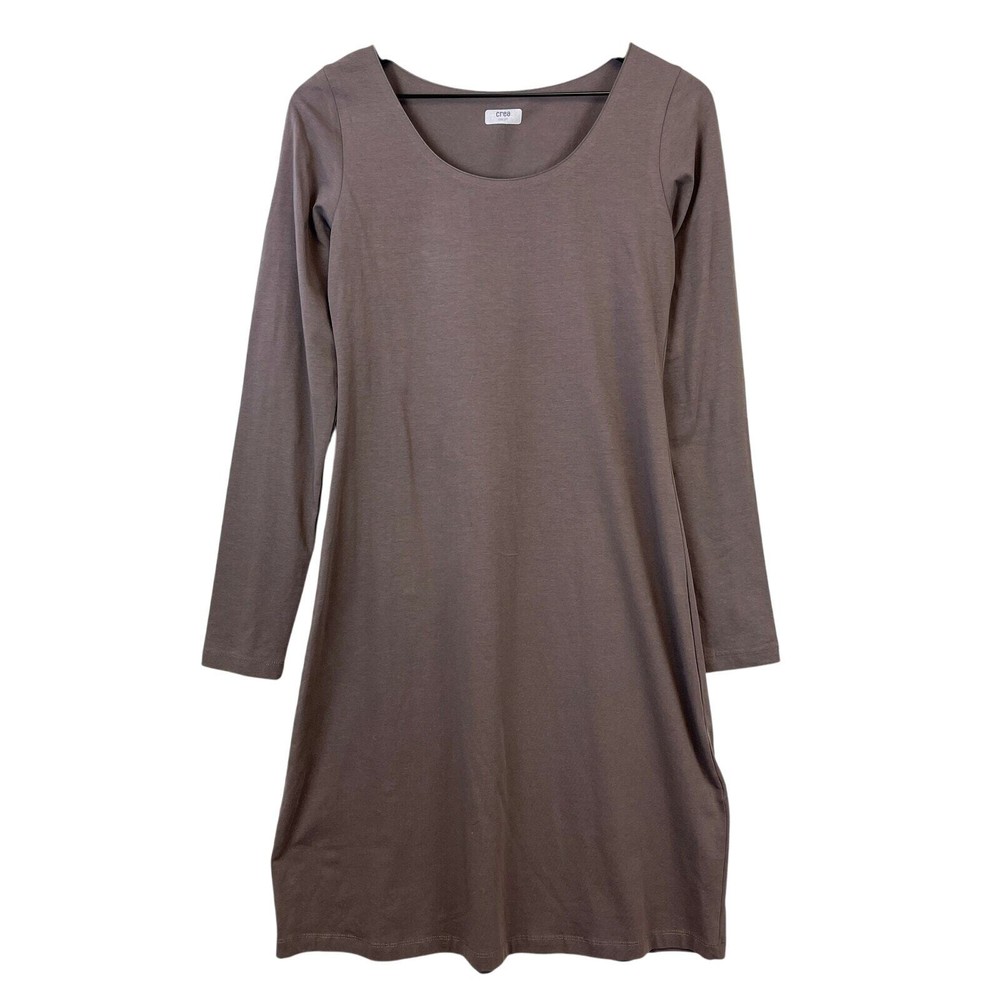 Crea Concept Size 36 (Small US) Brown Cotton Stretch Basic LS Dress Knee Length