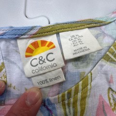 C&C California Women&rsquo;s Sleeveless Linen Tropical Leaf Print Dress