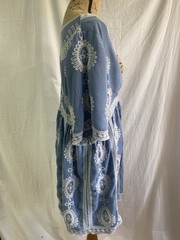 Solitaire Swim Embroidered V-Neck Cover-Up Dress Coastal Resort Boho Blue L