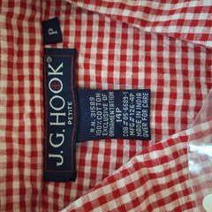 NWT JG Hook Button Front Shirt Dress 14P Red Gingham Seersucker Embroidered 90&rsquo;s
