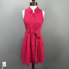 Anthropologie HD In Paris Printemps Linen Shirtdress Pink Tie Waist Sz 4