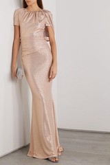 NWT TALBOT RUNHOF Cape-effect Gathered Metallic Stretch-jersey Gown, EU 42/US 12