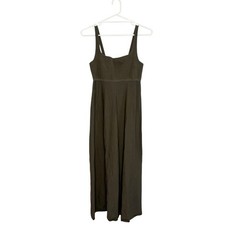 Scanlan Theodore Square Neck Midi Dress Size Large L Khaki Crepe Knit