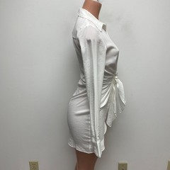 Choosy White Tie Front Deep Open Neck Micro Mini Dress Coverup Size 2 Flawed