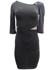 Womens Kardashian Kollection Black Opaque See Through Pencil Body Con Dress XS
