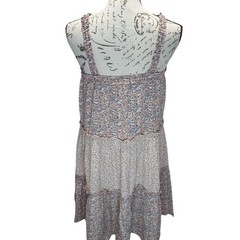 Davi & Dani Pink Blue Floral Tiered Babydoll Ruffle Strap Mini Dress Medium
