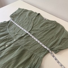 Madewell Lightspun Cuff-Sleeve Button-Front Tiered Mini Dress – Sage Green XXL
