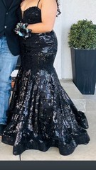 Women’s Black Sequin Lace Floral Mermaid Long Gown Sweetheart Sleeveless 8