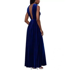 Betsy & Adam Dress Womens 8 Blue High Neck Sleeveless Velvet Gown Formal Evening