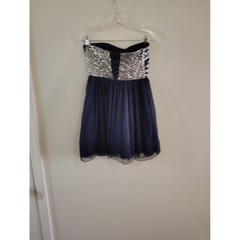 Sequin Hearts Navy Blue Strapless Sequin Corset Back Tulle Party Dress Size 5