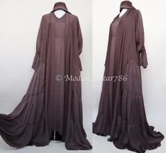 3 Piece Set Open Tiered Abaya and Slip Dress Lightweight Muslim Dress Cocoa