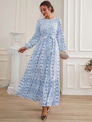 Women&rsquo;s Casual Long Sleeve Smocked Midi Dress High Waist Tiered Flowy PINK SMALL