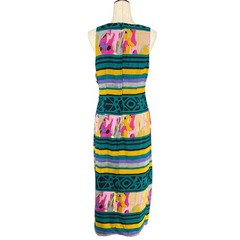 Vtg 80s 90s NOS Artsy Square Neck Sleeveless Pencil Dress S Retro Resort Wear