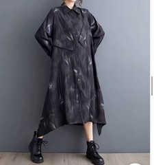 Black Abstract Ladies Arty boho Relaxed Casual Urban Chic Shirt dress 14 16
