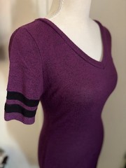 Popular Basics Purple V-Neck Short Sleeve Bodycon Knit Dress Striped Sleeves S