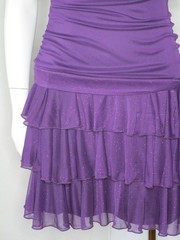 Sz M Vintage 90s Y2K Purple Glitter Ruffle Bow Ruched Tube-Top Strapless Dress