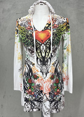 Sara Mode Dress Medium Tattoo Hooded Y2K 90&Prime;s Hearts Rhinestone Rose USA artist