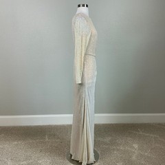 Mac Duggal 26175 Gold Evening Gown Sequin Long Sleeve Formal Column Dress Size 6