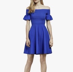 Ted Baker Criptum Bardot Frill Knitted Skater Dress Ted Size 0 Royal Blue US 0-2