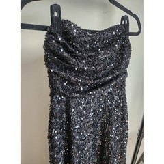 Black Sequin Strapless High Slit Evening Gown Formal Dress Size M