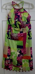 Lilly Pulitzer Brighton Halter Dress Women Size 10 Pom Pom Trim Patchwork Print