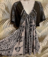 Free People INDIA Boho Floral Black Printed Flutter Tunic Bell Sleeves XS