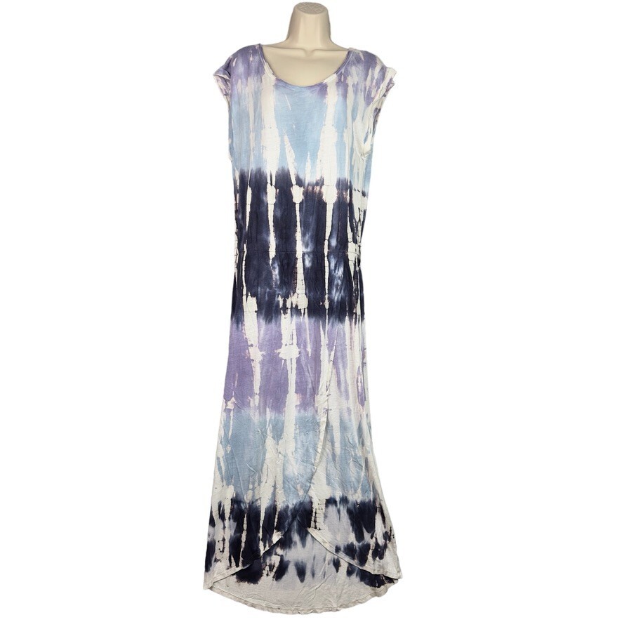 Young Fabulous & Broke Maxi Dress Medium Linen Blend Tie Dye Blue Boho Artistic