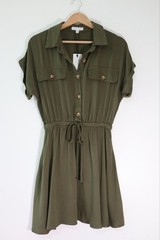 NWT Miou Muse Chic Olive Green Button-Up Mini Dress Sz Small