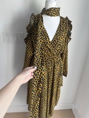 Akira Forever Lusting Yellow Leopard Maxi Dress Tie Neck Women’s Small NEW