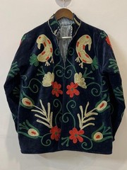 Handmade Hand-Embroidered Leopard Floral Velvet Jacket, Velvet Embroidered