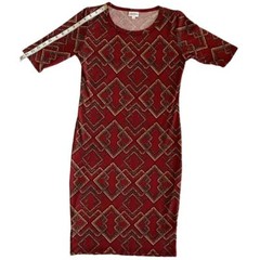 LuLaRoe Julia Knit Knee-Length Half Sleeve Casual Stretch Everyday Dress Red S