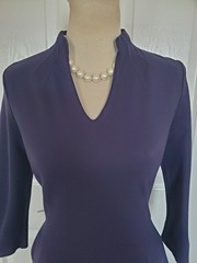 JUDE CONNALLY Elegant Split V-Neckline Dress 3/4 Sleeve & Pockets- Navy (Size M)
