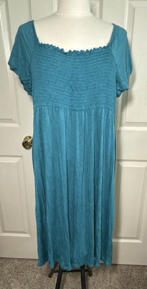 MM Plus MM+ Smocked Top Full Swing Turquoise Green Dress Sz 1X Made in USA