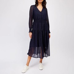 SOMERSET ALICE TEMPERLEY Navy Sheer Polka Dot Shirt Midi Dress UK 8 US 4 BNWT