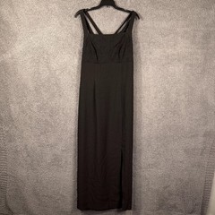 Y2K CDC Evening Dress Womens 12 Black Beaded Bodice Maxi Formal Strappy Gothic