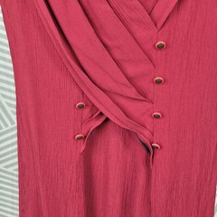 Vintage Wrap Top Dress size 10/12 Medium Grunge Modest Long Crinkle Red Midi