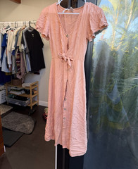 Mimi Chica Pink Solid V-Neck Flutter Sleeve Button Front Tie Waist Midi XS