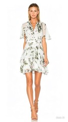 LOVER The Label Watercolour Flutter Mini Dress Floral Chiffon Ruffle AU 8 US 4