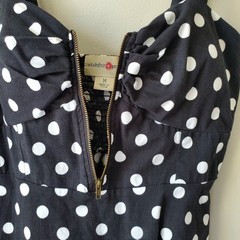 Black White Polka Dot Sweetheart Mini Dress M Retro Rockabilly Twee Picnic