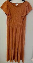 NWOT J Crew Womens L Orange-Rust Flutter Sleeve Midi Dress Boho Peasant Cotton