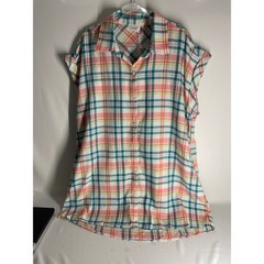 Andree by Unit Plaid Colorful Flannel Cuff Sleeve Button Front Mini Dress 1X NEW