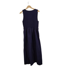 Quince Women 100% Organic Cotton Poplin Boat Neck Maxi Dress Blue M