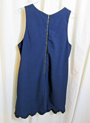Monteau Navy basic shift dress oval neck sleeveless Zip scalloped hem Large