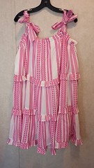 Crown & Ivy Womens Sundress XXL Pink White Geometric Square Neck Ruffle Tie