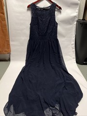 Dressy star Maxi A Line Formal Sleeveless Navy Blue Lace Chiffon Dress XL NWT