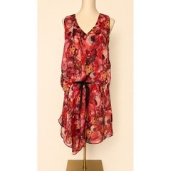 NWT Sundance, Women&rsquo;s, Red Floral, Silk, V-Neck, Tie Waist, Dress Size 10